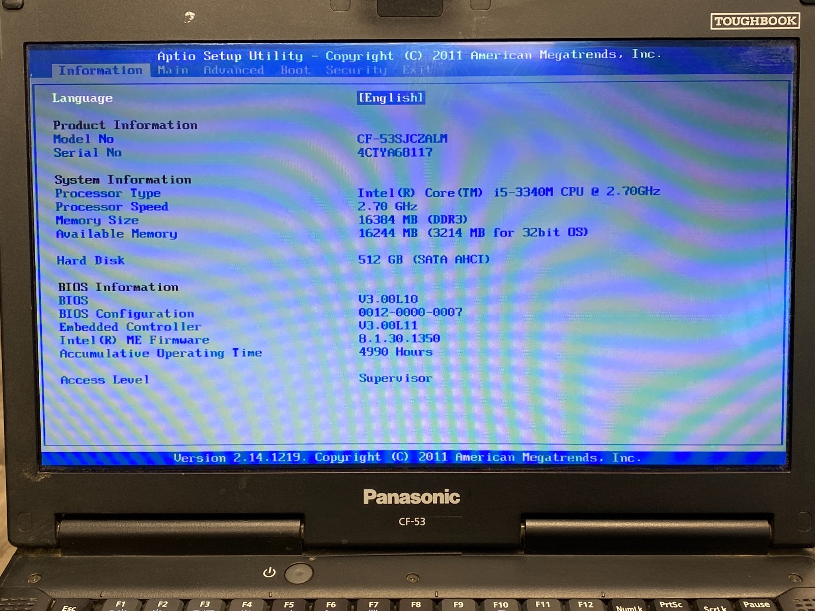 Panasonic Toughbook CF-53 MK2 i5-3340M 16GB DDR3 512GB SSD W11P 79% Battery
