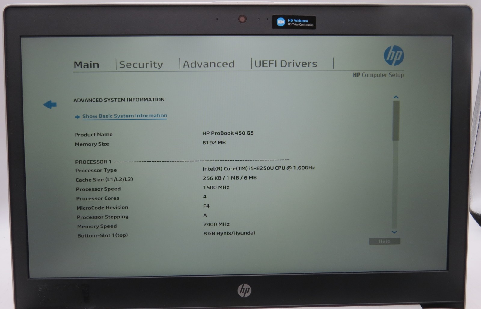 HP ProBook 450 G5/15.0″ i5-8250U @1.60GHz/8GB RAM/No Storage/No OS *READ*