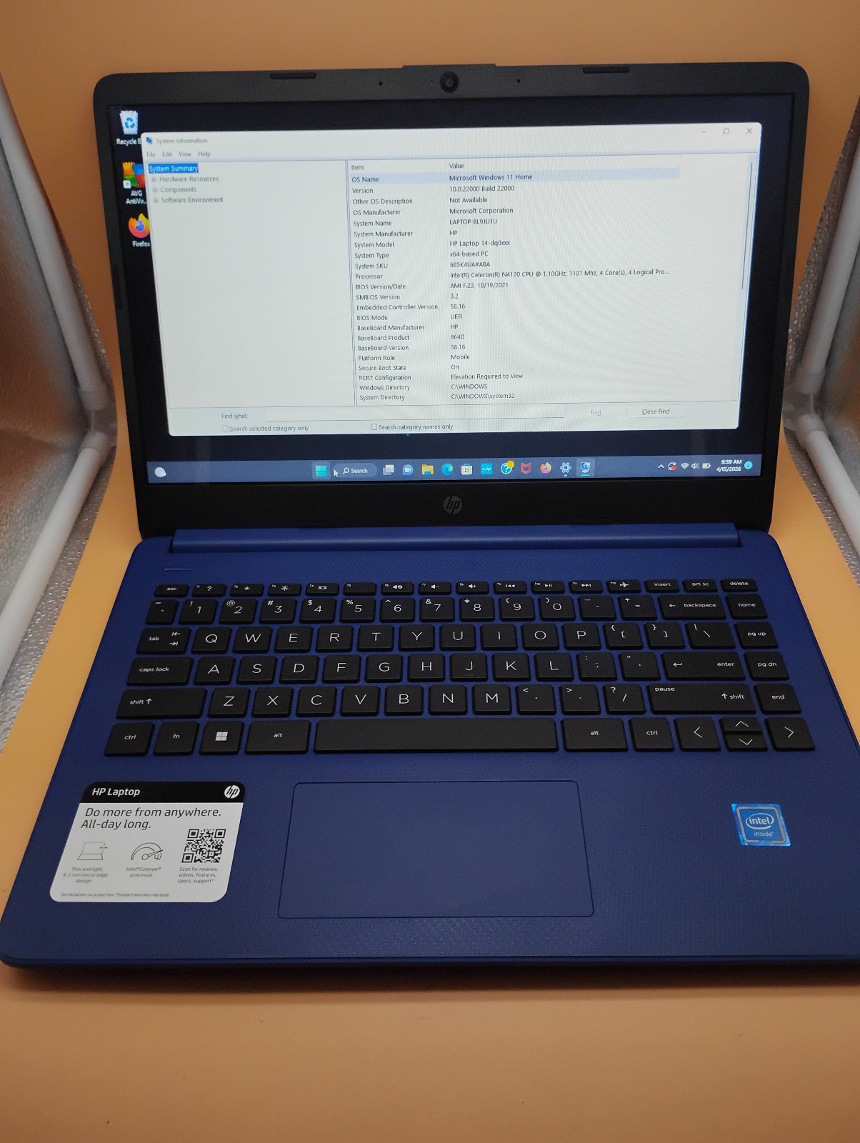 HP 14-dq055dx 14″ 64GB eMMC Intel Celeron N4120 1.10GHz 4GB RAM Laptop Win 11