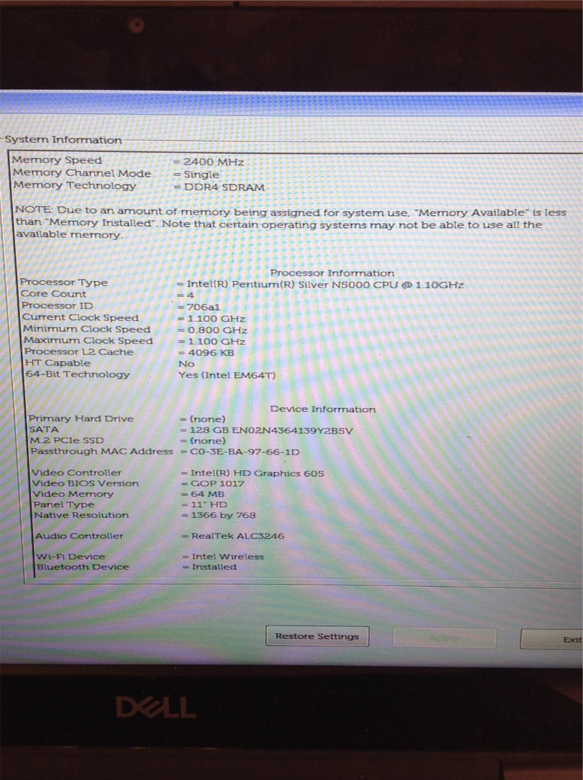 Dell Latitude 3190 2-In-1 Pentium Silver N5000 1.10GHz 11.6″ Laptop w/128 M2,4GB