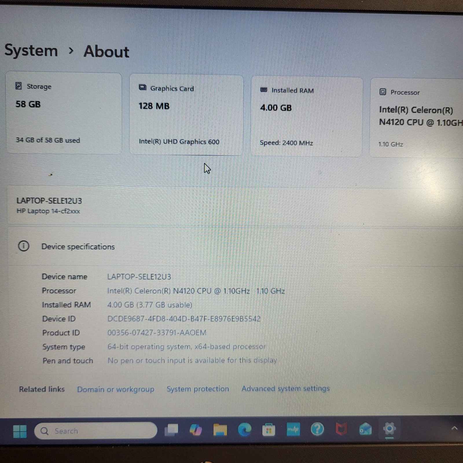HP Laptop 14-cf2112wm 13.9″ Celeron N4120 1.1GHz 4GB RAM 64GB SSD READ