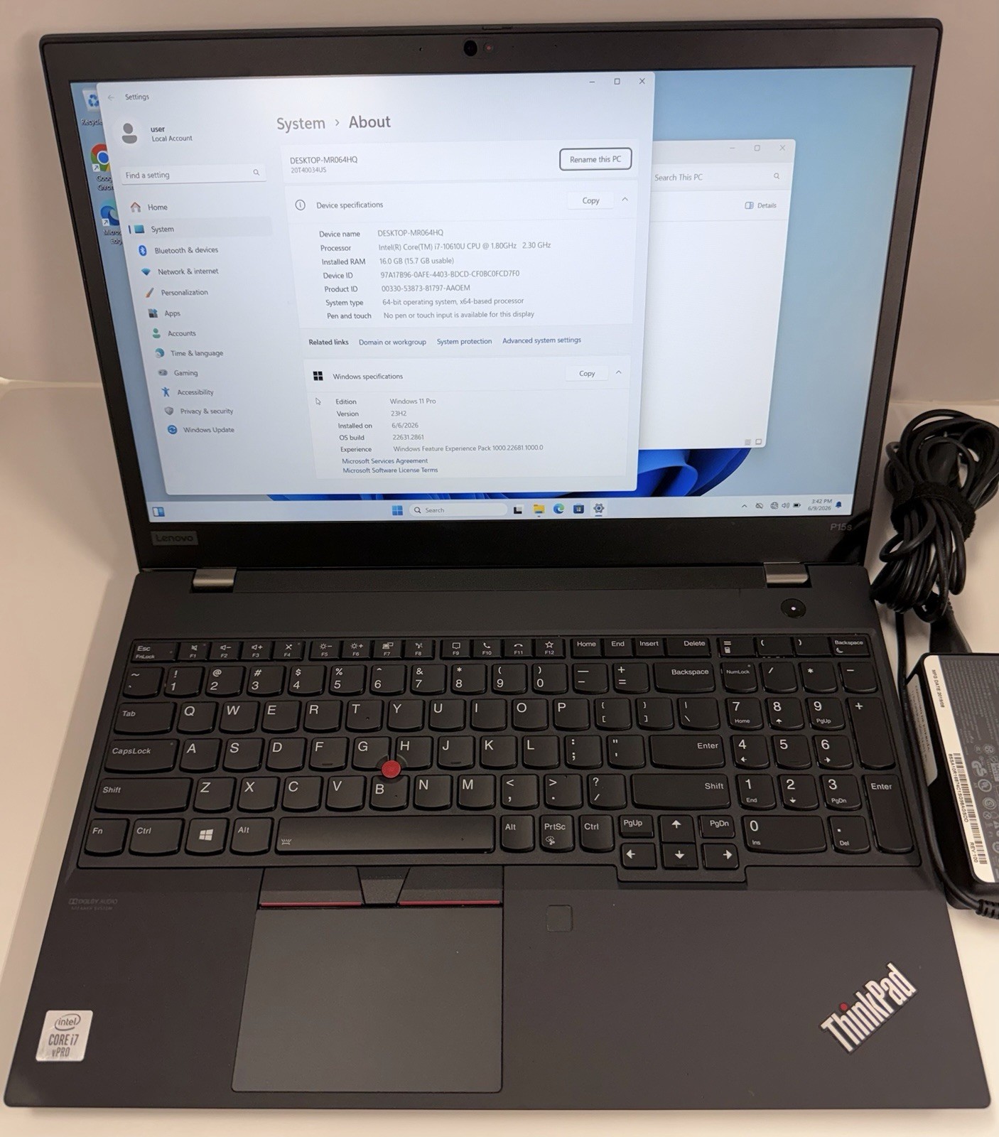 Lenovo ThinkPad P15s Gen 1 i7-10th Gen 16GB 512GB NVMe Windows 11 Pro