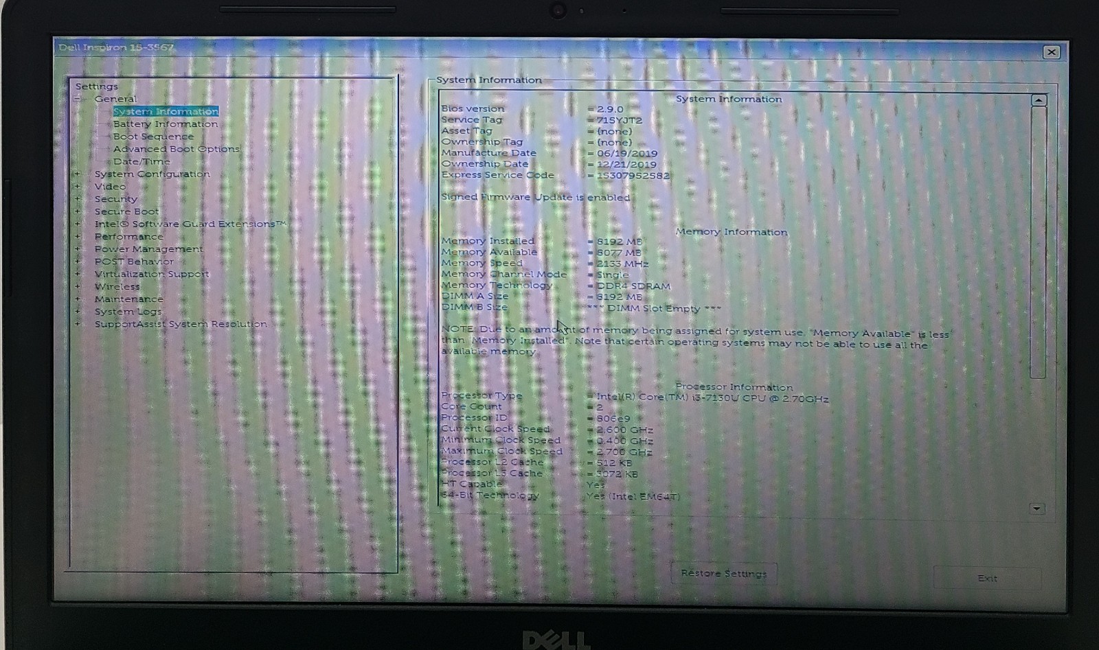 Dell Inspiron 15-3567 15.6″ Laptop Intel i3-7130U 8GB RAM 1TB HDD NO OS (FL)