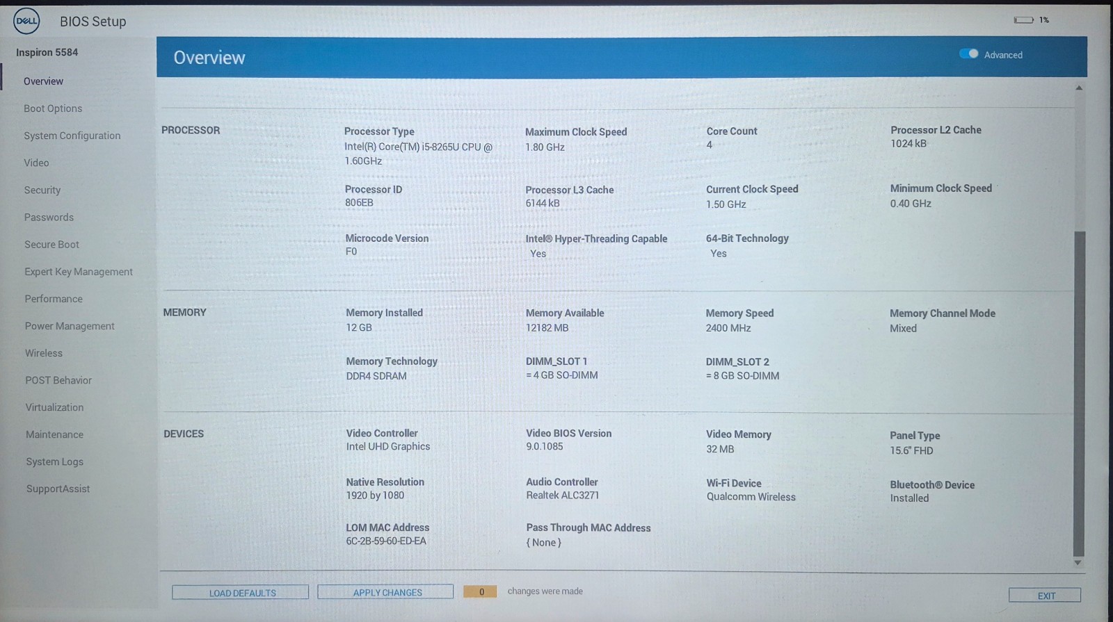 Dell Inspiron 5584 15.6 in PARTS ONLY (Intel Core i5 8th Gen., 1.60GHz, 12GB)…
