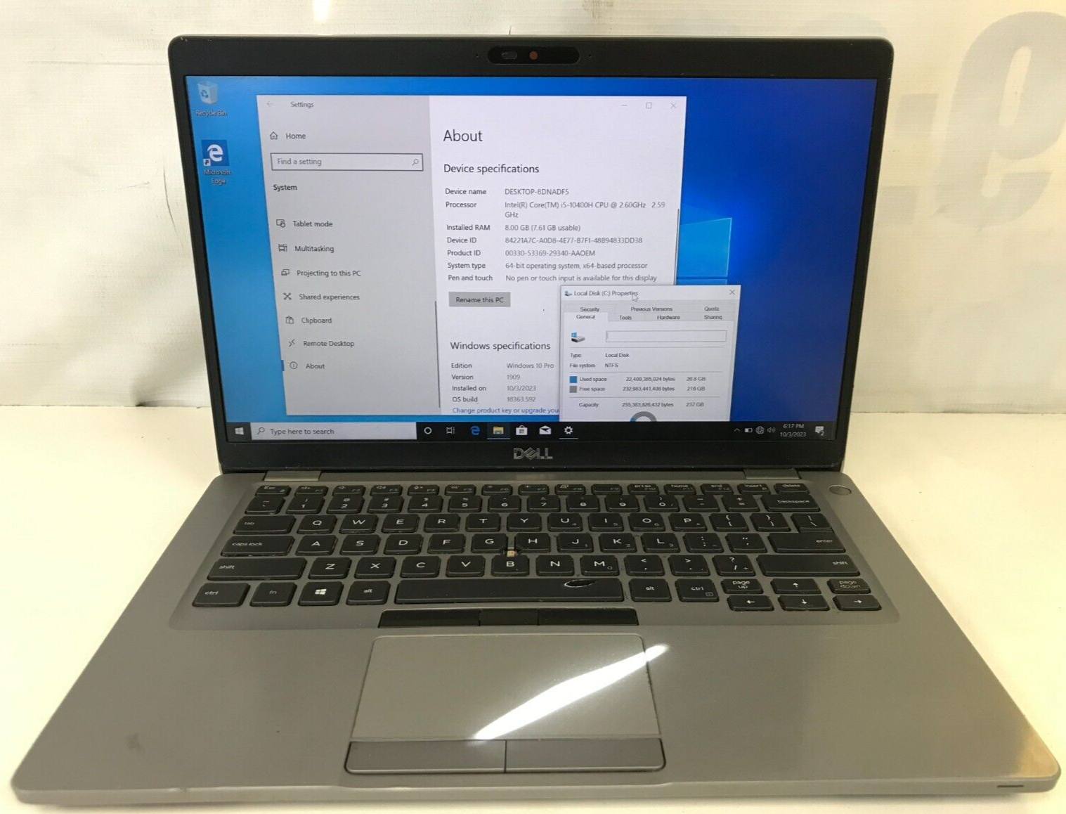 Dell Latitude 5411 / Intel Core i5-10400H 2.60GHz / 8GB RAM / 256GB SSD