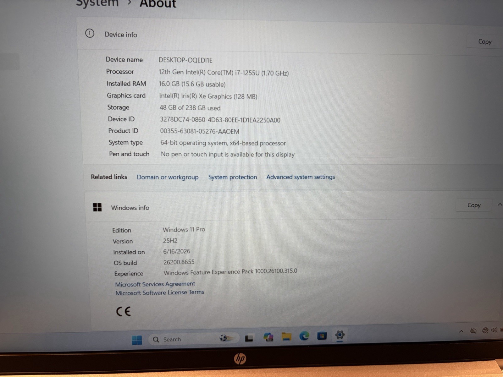 HP PROBOOK 450 G9 15.6” FHD LAPTOP INTEL i7-1255U 16GB RAM 256GB SSD W11P