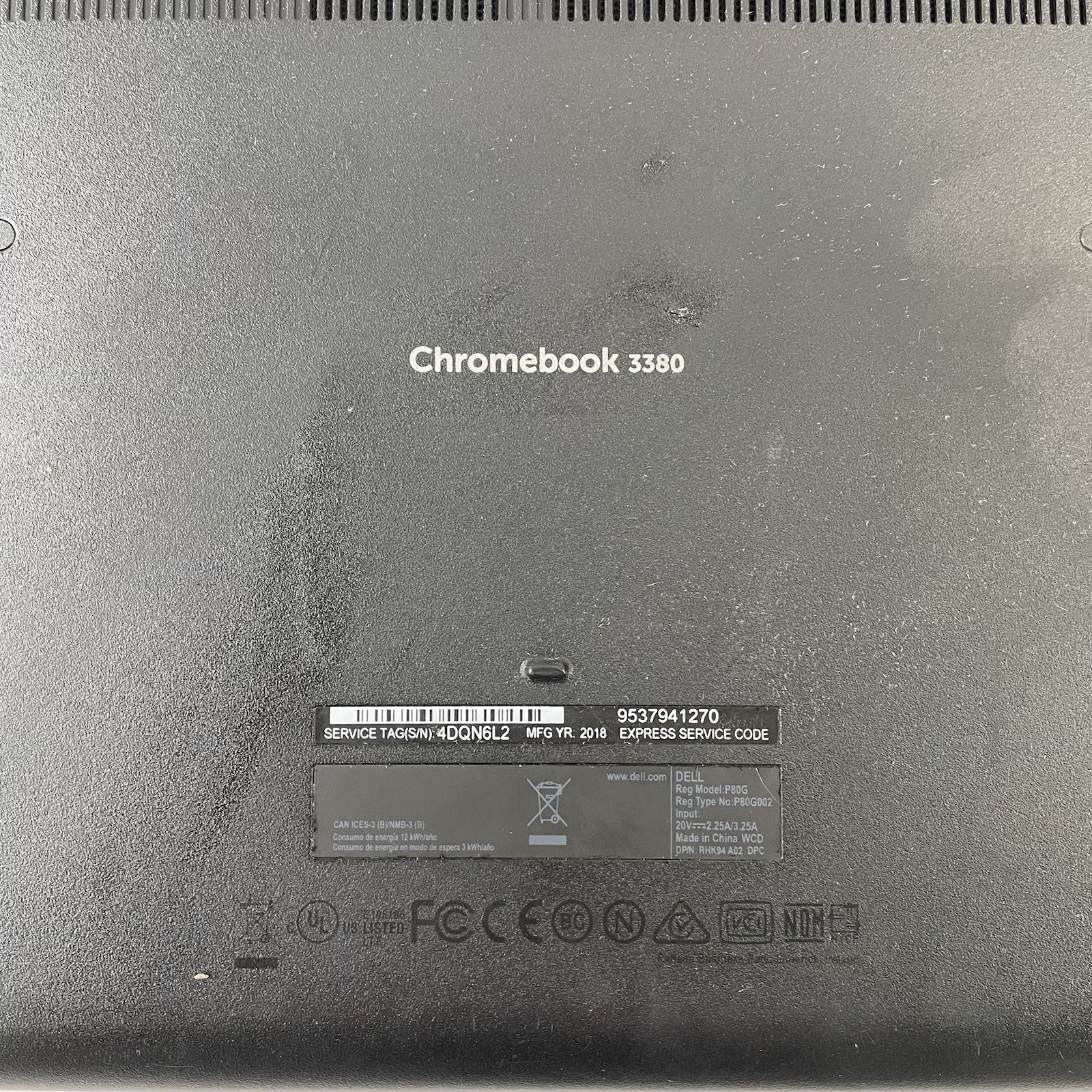 Dell Chromebook 3380 13″ Celeron 3855U 1.60 GHz 4 GB RAM 16 GB HDD No AC