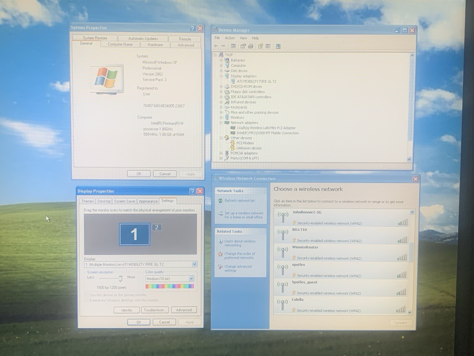Rare IBM Thinkpad T42p 1.8Ghz Pentium-M 1GB RAM 1600×1200 IPS Display Windows XP