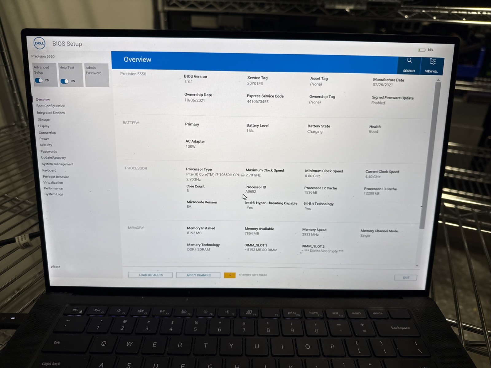 Dell Precision 5550 Laptop Intel i7-10850H@2.7GHz 8GB RAM unknown GPU