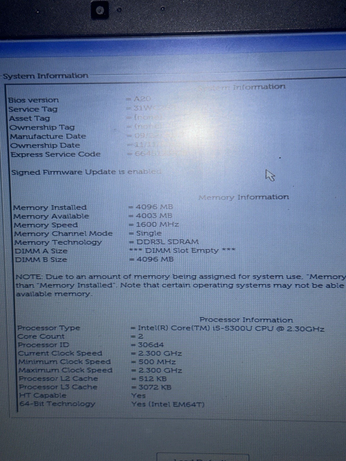Dell Latitude E5550 i5-5300u 2.3GHz, 4GB Ram, No HDD