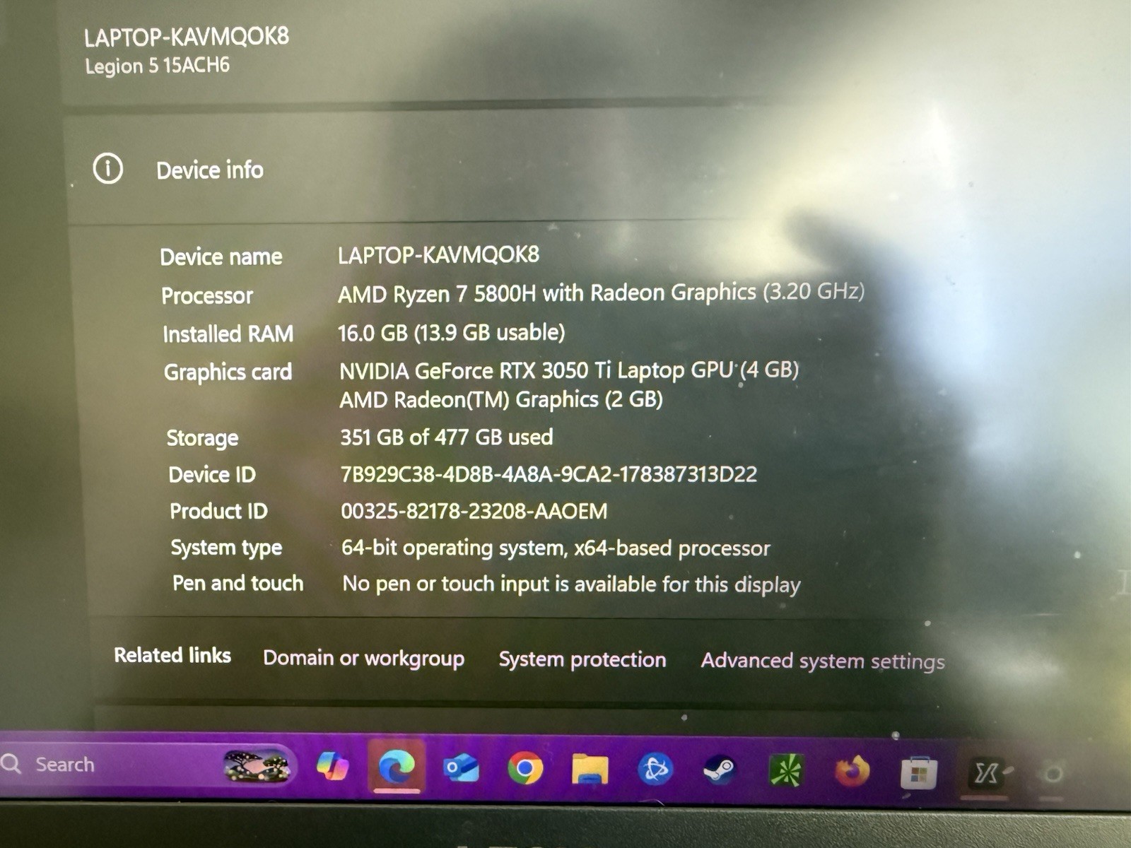 Lenovo Legion 5 15ACH6 15.6″ Ryzen 7 5800H 16GB 512GB RTX3050Ti