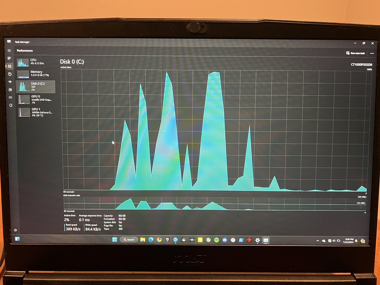 MSI GF63 Thin 15.6”, 1TB M.2 SSD, 32GB RAM, i5 10th Gen, GTX 1650, Windows 11
