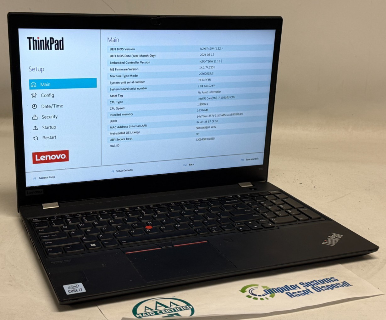 Lenovo ThinkPad T15 15.6″ (i7-10510u – 16GB RAM – 256GB SSD – Win11Home)