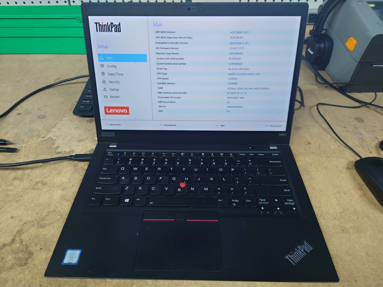 Lenovo ThinkPad T490s 14″ FHD i5-8365U 8GB RAM No OS/SSD