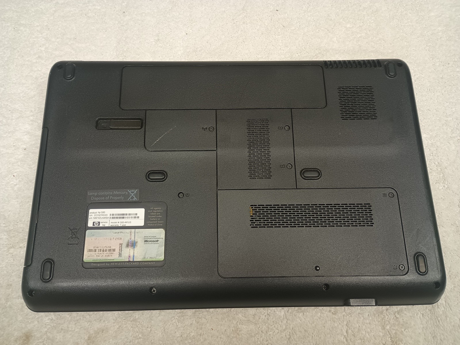 HP G60-441us Laptop Intel Pentium Dual Core T4200 2GB Ram NO HD/OS Boot To Bios