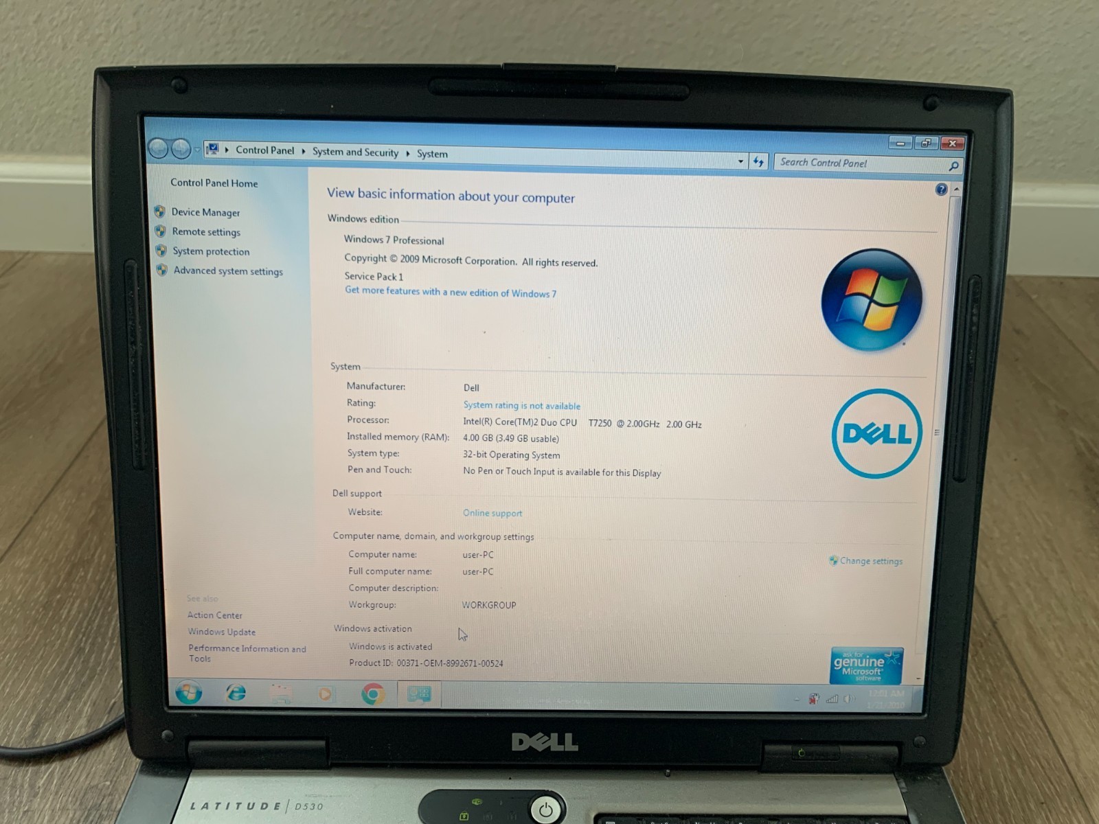 Dell Latitude D530 15″ Intel Core 2 Duo T7250 2.00GHz 4GBRam 320GB HDD Win7 Pro