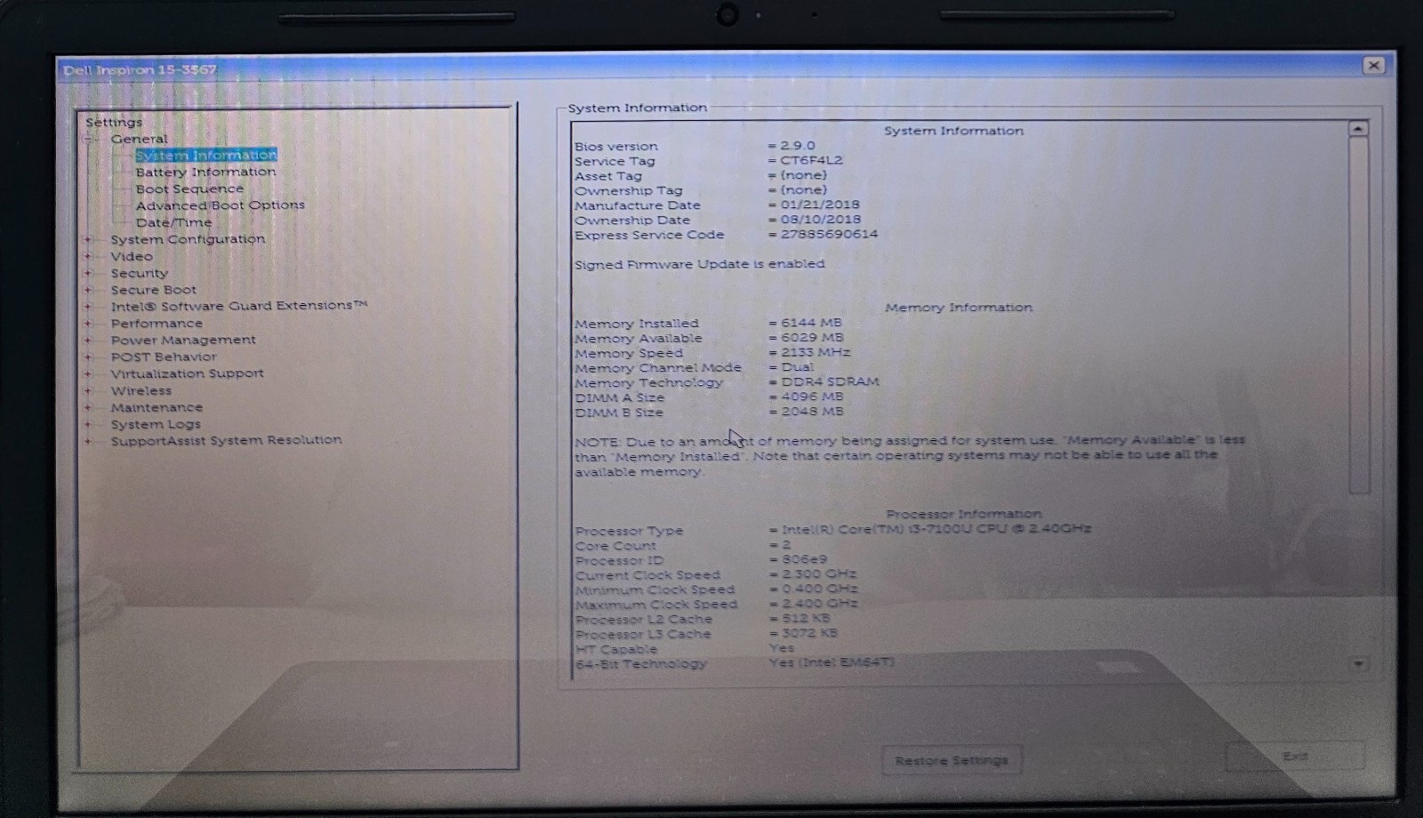 Dell Inspiron 15 3567 15.6″ Laptop Intel Core i3-7100U 6GB RAM NO HD/OS (FL)