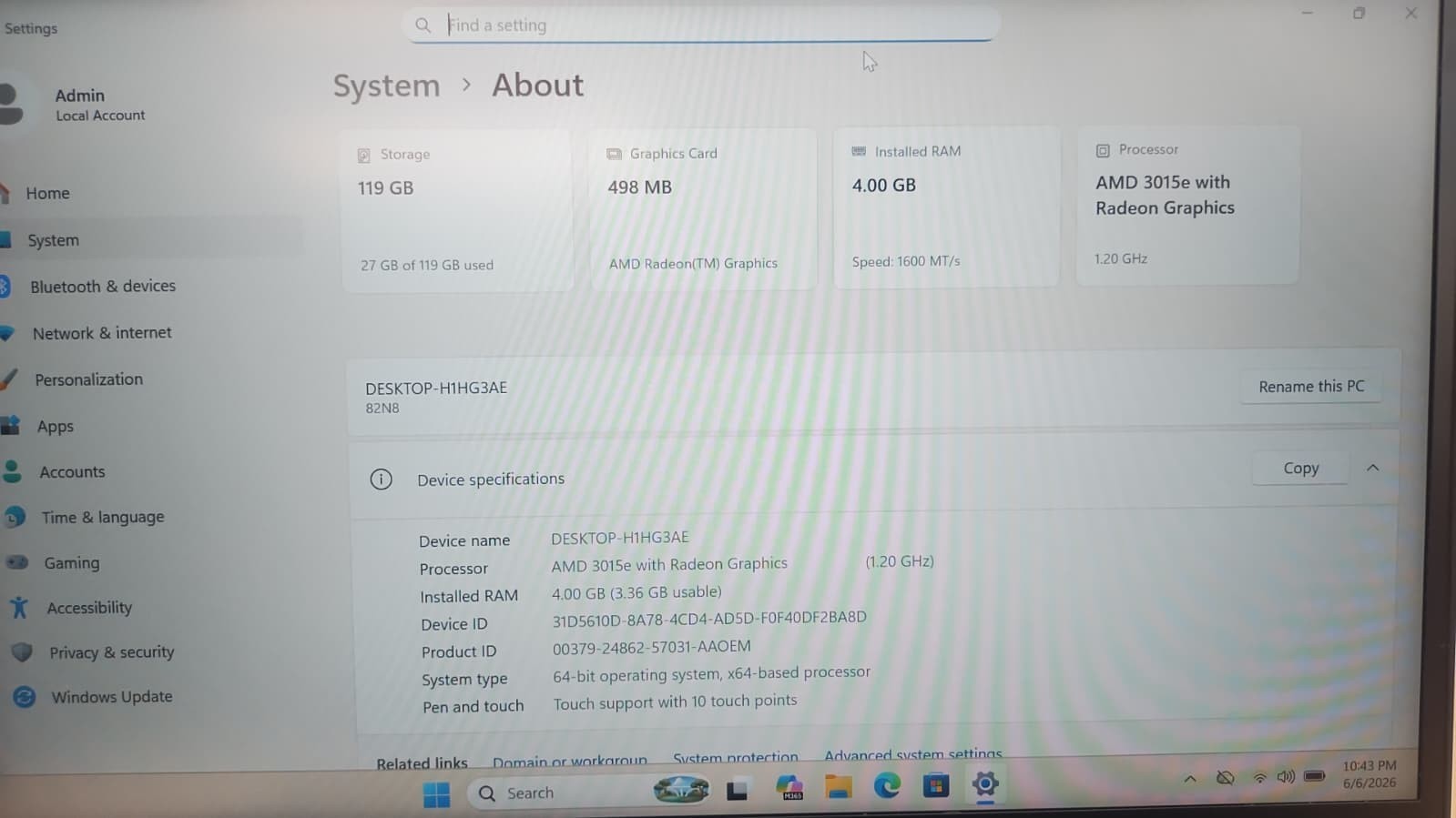 Lenovo 14w Gen 2 14″ Touch Laptop AMD 3015e 4GB RAM 128GB SSD Win11 Charger