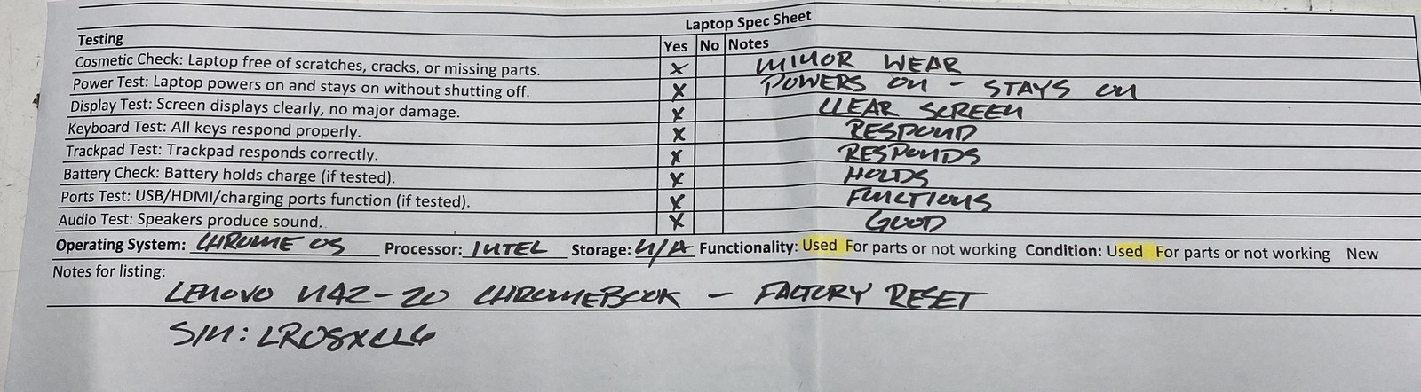 Lenovo N42-20 Chromebook 14″ Intel Processor Chrome OS Tested Factory Reset