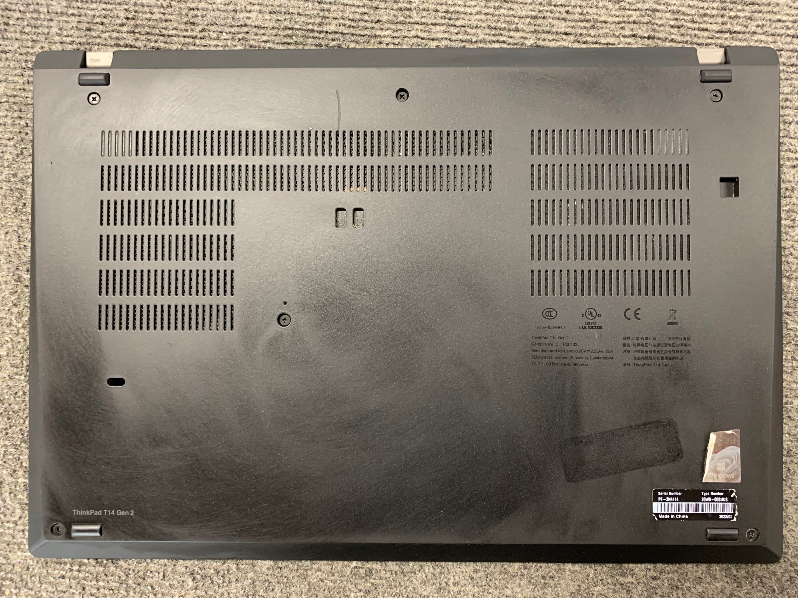 Lenovo ThinkPad T14 Gen 2i 14″ Laptop i5-1145G7 16GB RAM 512GB NVMe, As Is