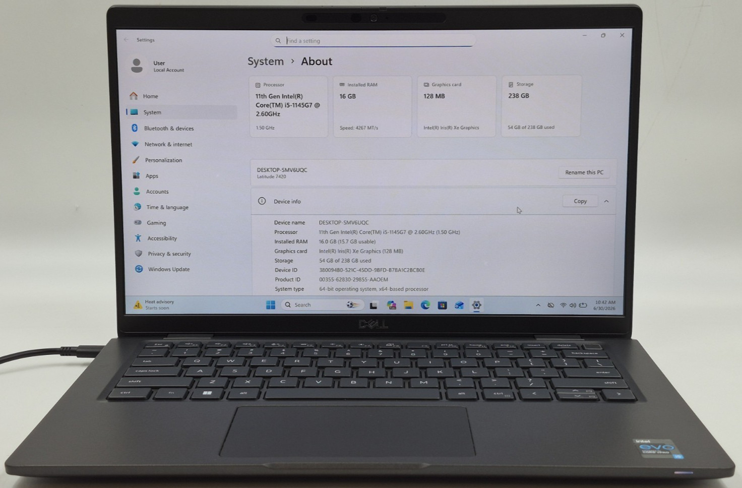 Dell Latitude 7420 Laptop i5-1145G7 2.60GHz 16GB RAM 256GB NVMe SSD Win 11 Pro