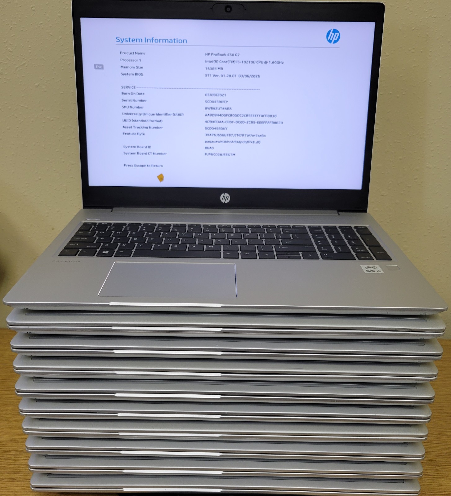 (Lot of 10)HP ProBook 450 G7 i5-10210U 1.60GHz 16GB No OS/SSD **BIOS LOCKED**