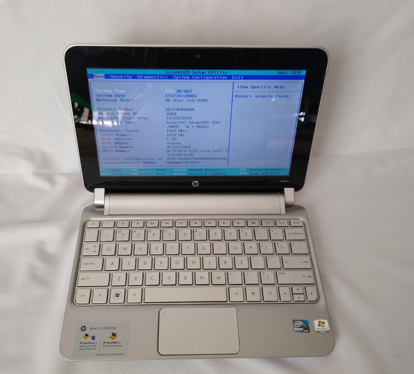 HP Mini 210 2090NR Intel Atom Laptop Notebook 10.1in 250 GB HDD Windows 7 Red PC