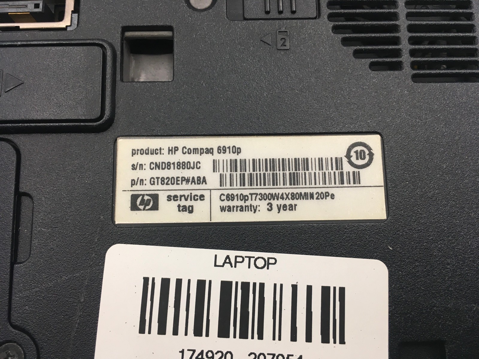 HP COMPAQ 6910P – BOOTS TO BIOS – INTEL T7300 – 2GB RAM – 14″ – READ DESC – BB
