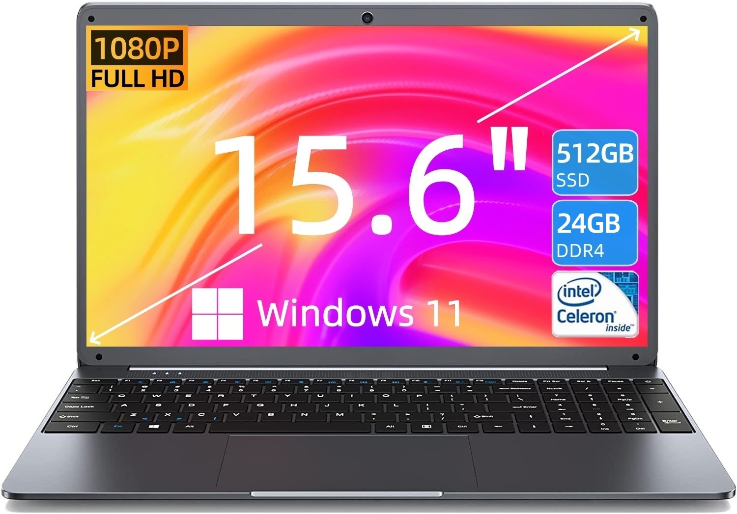 NEW SGIN 15.6″ Full HD Laptop Intel N5095 24GB RAM 512GB SSD 7000mAh Windows 11