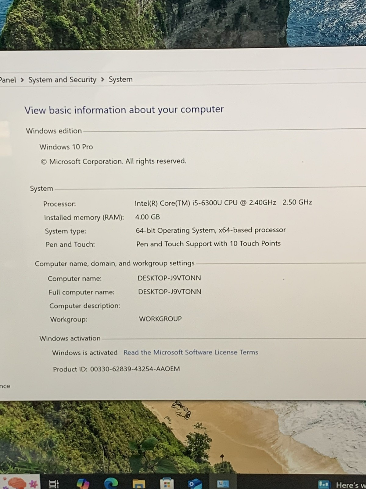 MICROSOFT SURFACE 1724 i5-6300U@2.40GHZ 4GB RAM 128GB NVME W10P TOUCH *READ