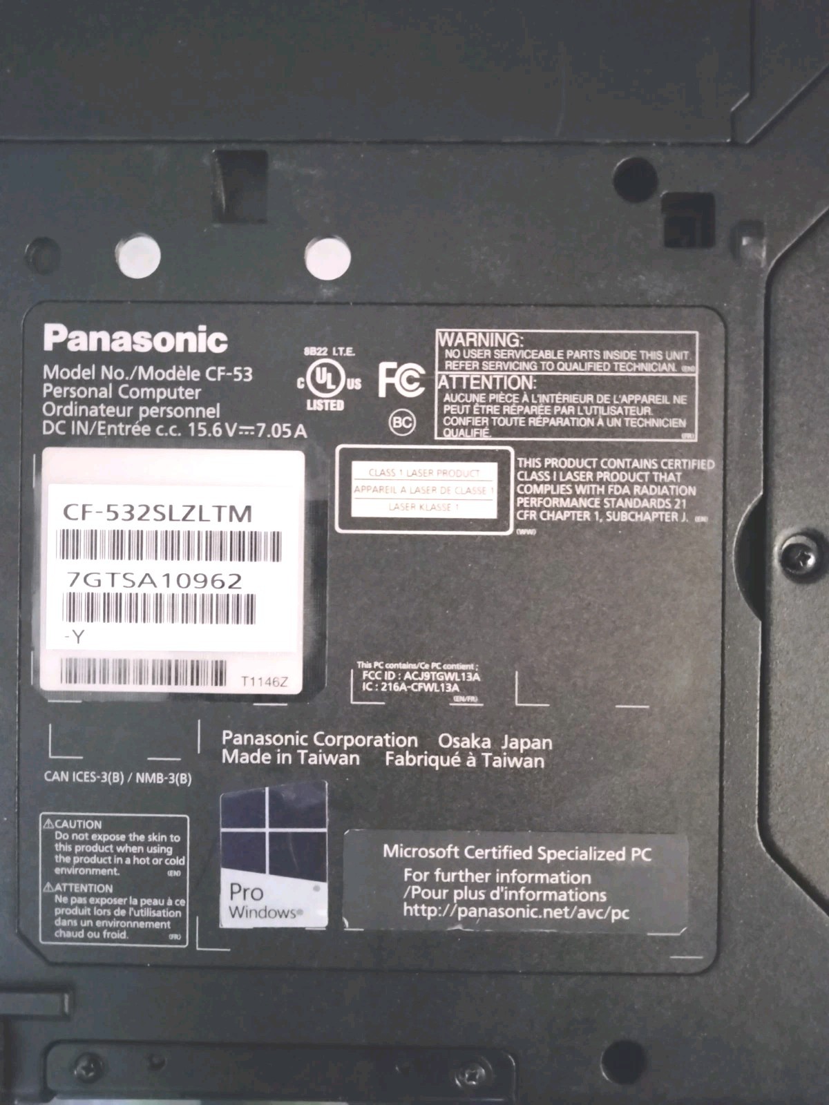 Panasonic Toughbook CF-54 14″ i5-vPro, No Operating System Hard Drive Power Cord