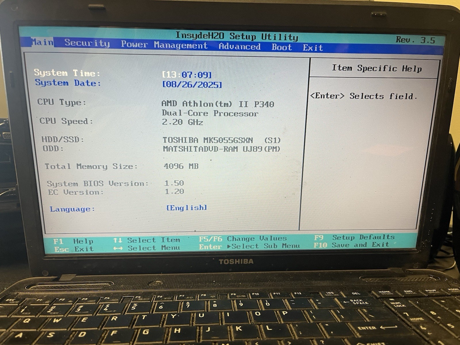 Toshiba C655D-S5088 AMD Athlon II P340 Dual Core 2.20GHz 4GB RAM 500GB HDD