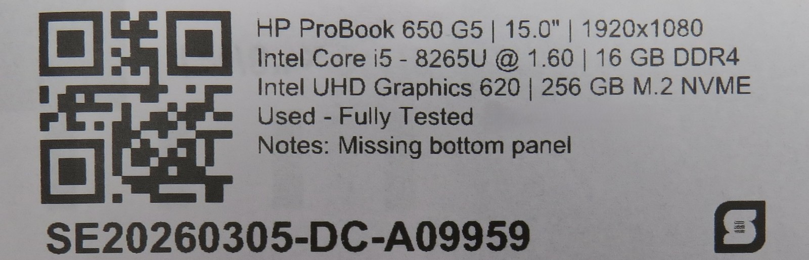 HP ProBook 650 G5 | i5-8265U @1.60 | 16GB RAM | 256GB M.2 | No OS w/ AC
