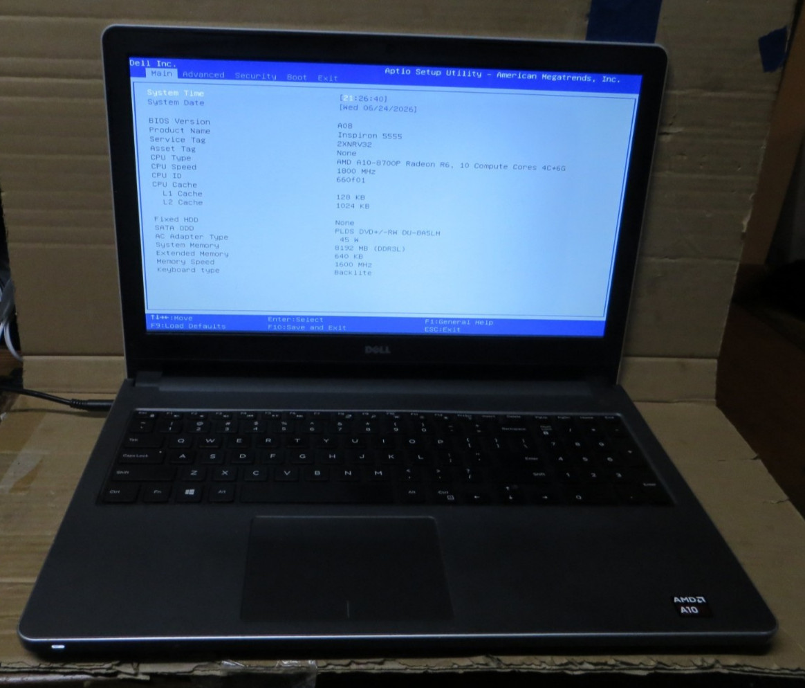 Dell Inspiron 15-5555 AMD A10-8700P 8GB RAM for Parts or Repair
