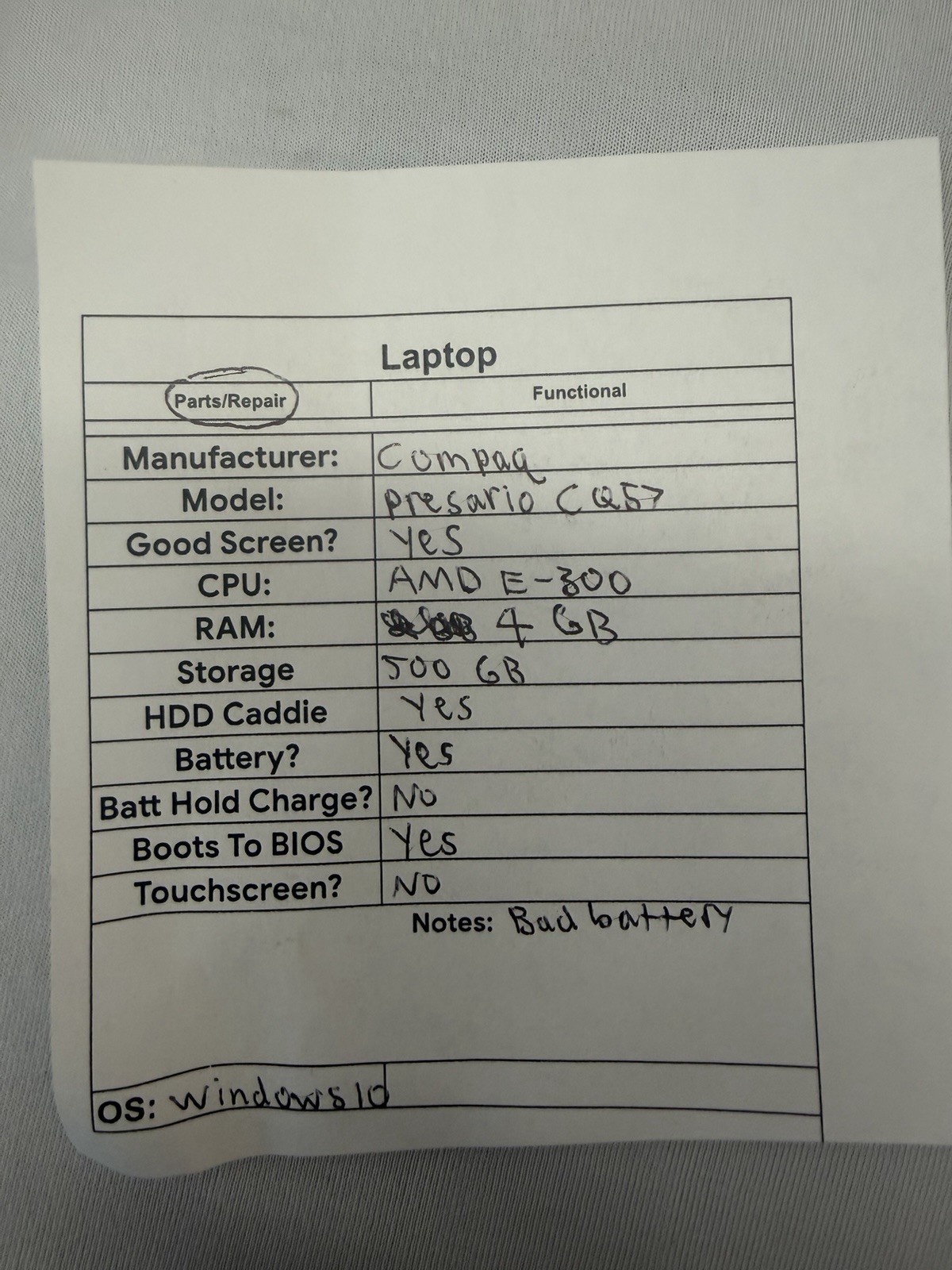 Compaq Presario CQ57 Laptop – Good Screen – AMD E-300 – Good Screen -Read Desc