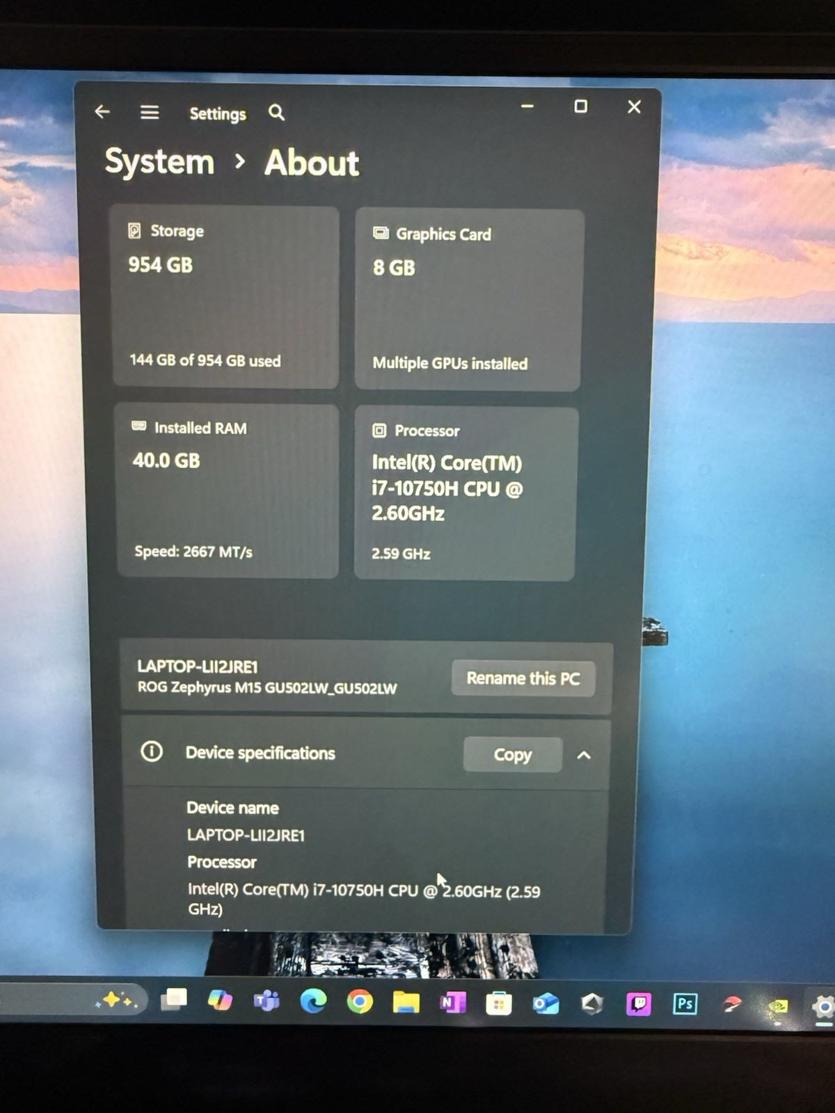 ASUS ROG Zephyrus M15 GU502L 15.6″ i7-10750H 2.6GHz 16GB Ram 1TB HDD NVDIA