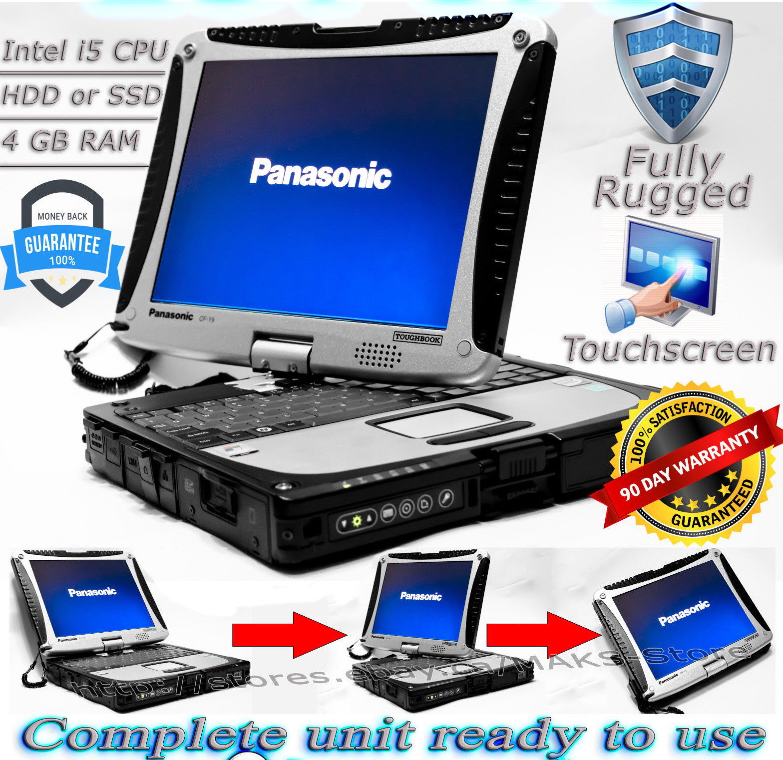 Panasonic Toughbook CF-19 MK4 i5 4-8GB 128GB-1TB HDD/SSD Rugged Laptop TOUCH W7
