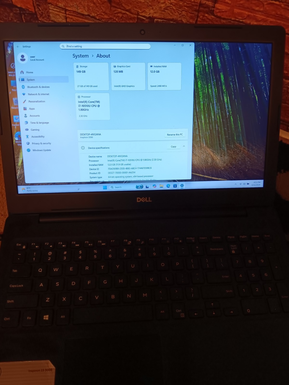 Dell Inspiron 3590 15.6″ Laptop Intel Core i7 10th Gen 12GB RAM 160GB HDD black