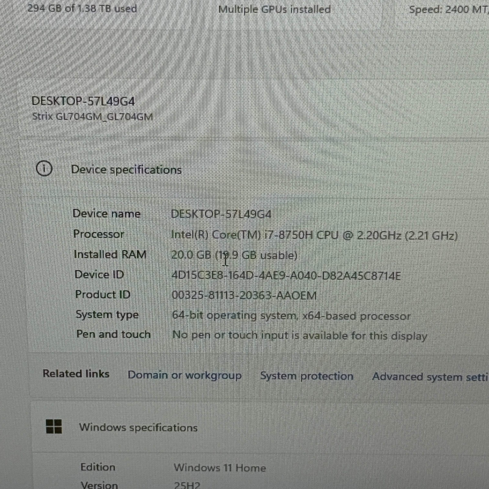 Asus Scar II GL704G 17.3″ i7-8750H 2.2GHz 20GB RAM 512GB SSD GeForce GTX 1060