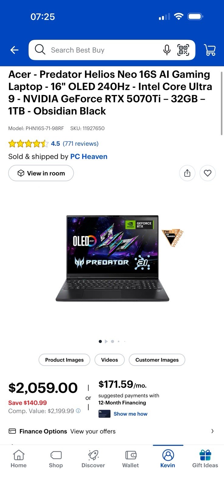 Acer Predator Helios Neo 16s AI Gaming Laptop 16-inch OLED
