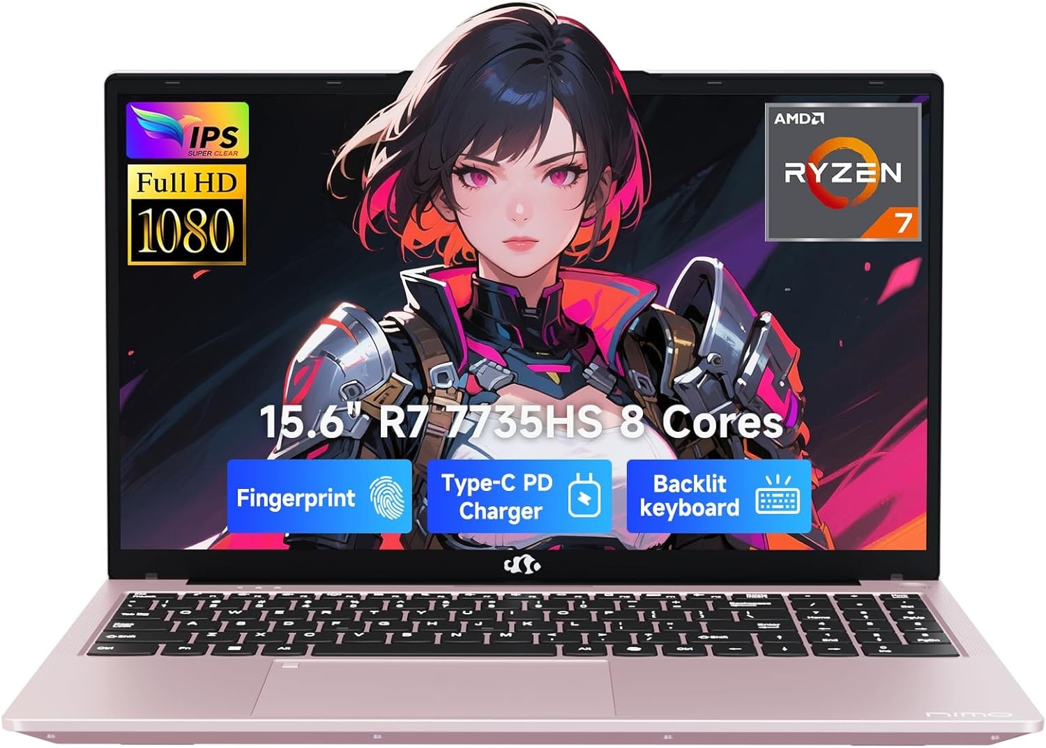 NIMO 15.6″ IPS FHD Gaming-Laptop, AMD 8 Core Ryzen 7 7735HS 16GB DDR5 RAM 512GB
