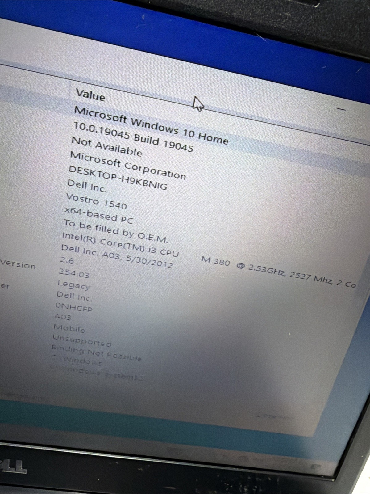 Dell Vostro 1540 15″ Laptop i3- M380 4gb Ram 320gb HDD Windows 10 Home No P/S