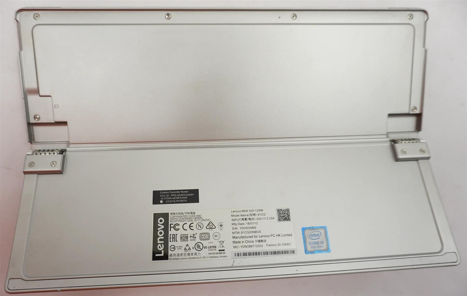 Lenovo MIIX 520-121KB 81CG Intel i5-8250U 1.60GHz 8GB RAM 256GB SSD
