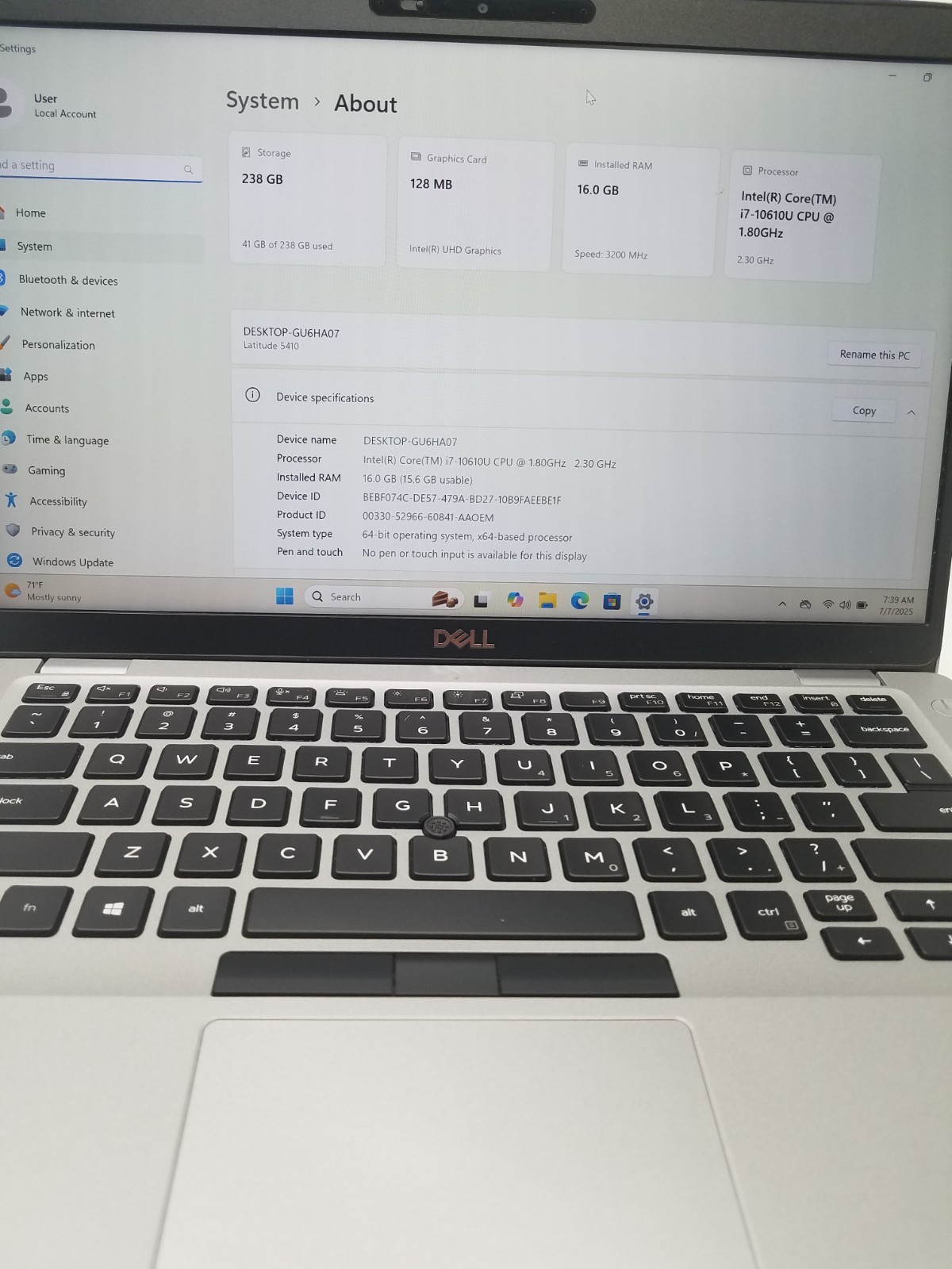 Dell Latitude 5410 Core i7-10610U @ 1.80GHz 16GB RAM 256GB SSD Windows 11 Pro.