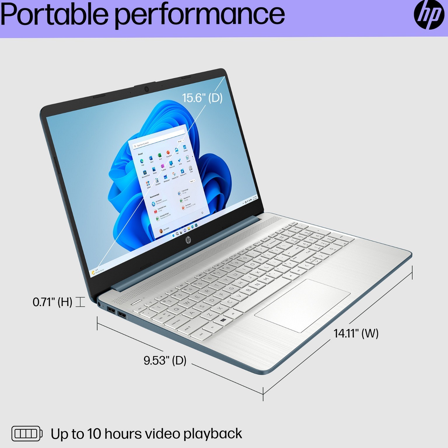 HP 15.6in Laptop Intel Pentium N5030 8GB RAM 256GB SSD Windows 11 Pro Spruce Blu