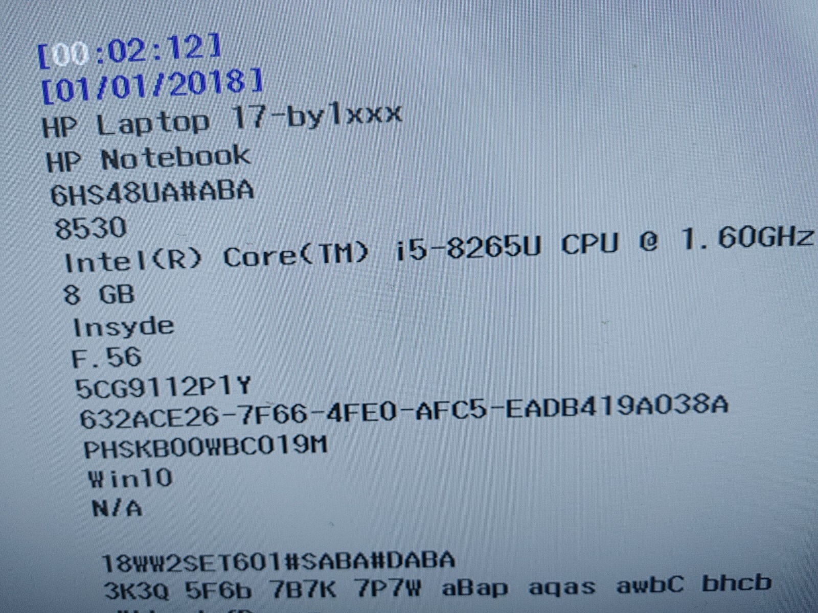 HP 17-by1xxx Core i5-8265U@ 1.60GHz, NO RAM ,NO HD( Selling Motherboard)