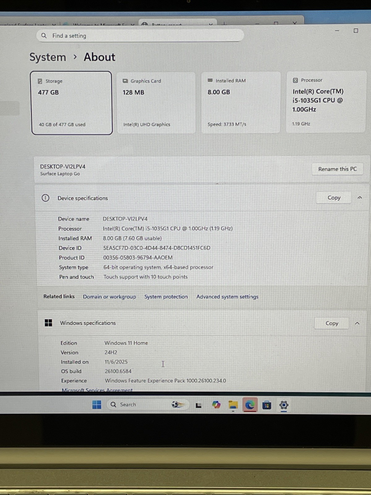 Microsoft Surface Laptop Go 12.4” Touch i5-1035G1 8GB 512GB SSD Win11 model 1943