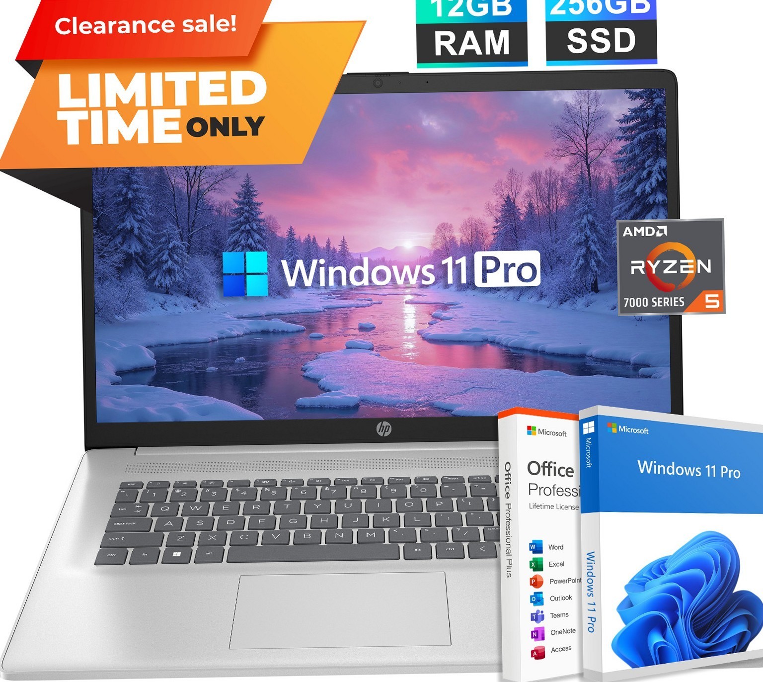 HP Pavilion 17 Laptop 17.3in FHD AMD Ryzen 5 7430U 12GB RAM 256GB SSD Win 11 Pro