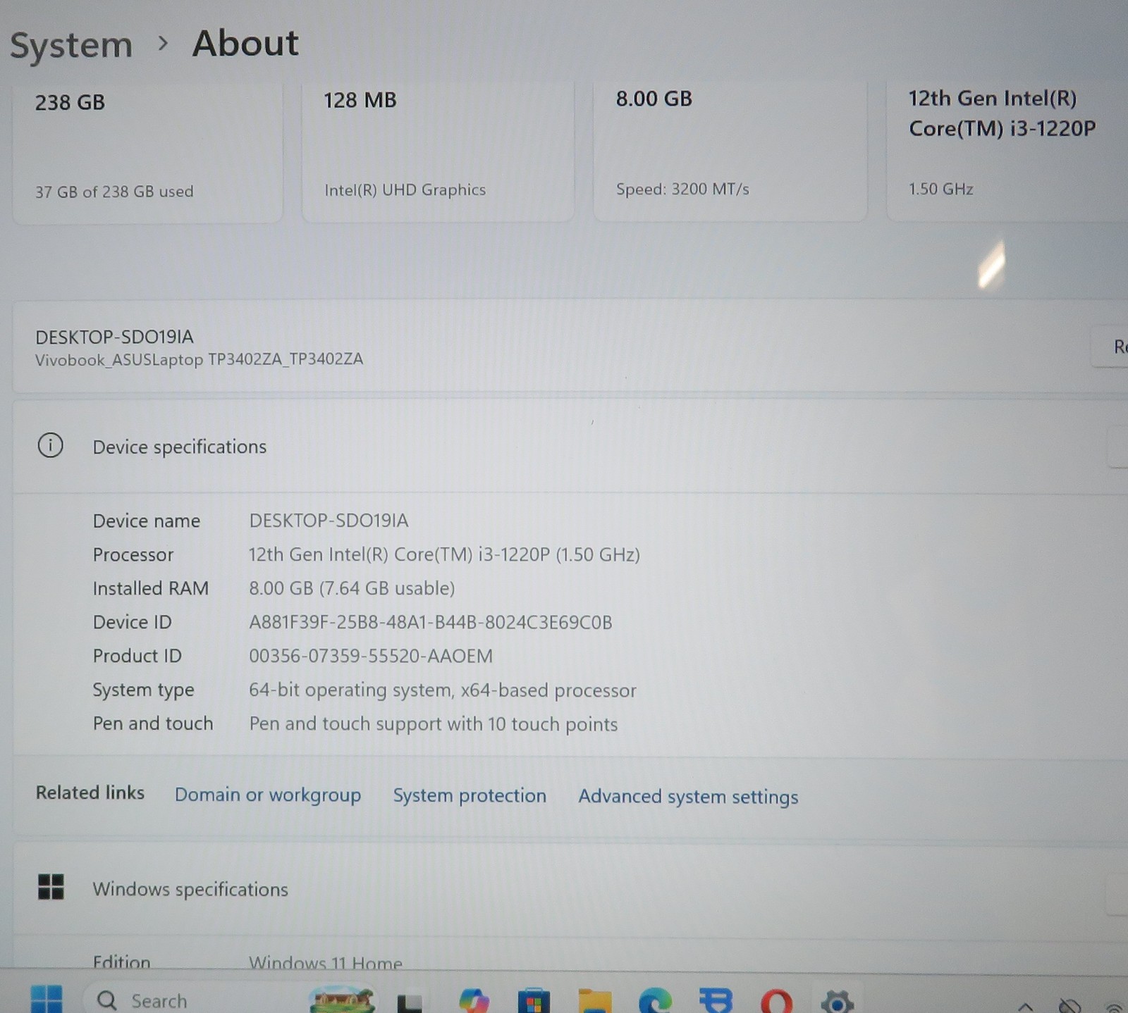 Asus Vivobook TP3402Z 14in i3 1220P 1.50GHz 8GB RAM 256GB SSD