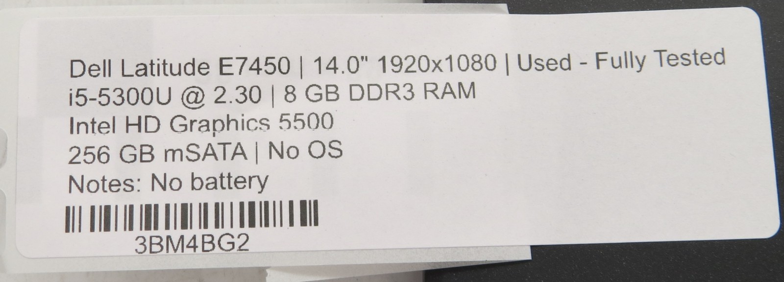 Dell Latitude E7450 | i5-5300U @ 2.3GHz | 8GB DDR3 | 256GB SSD | No OS/AC
